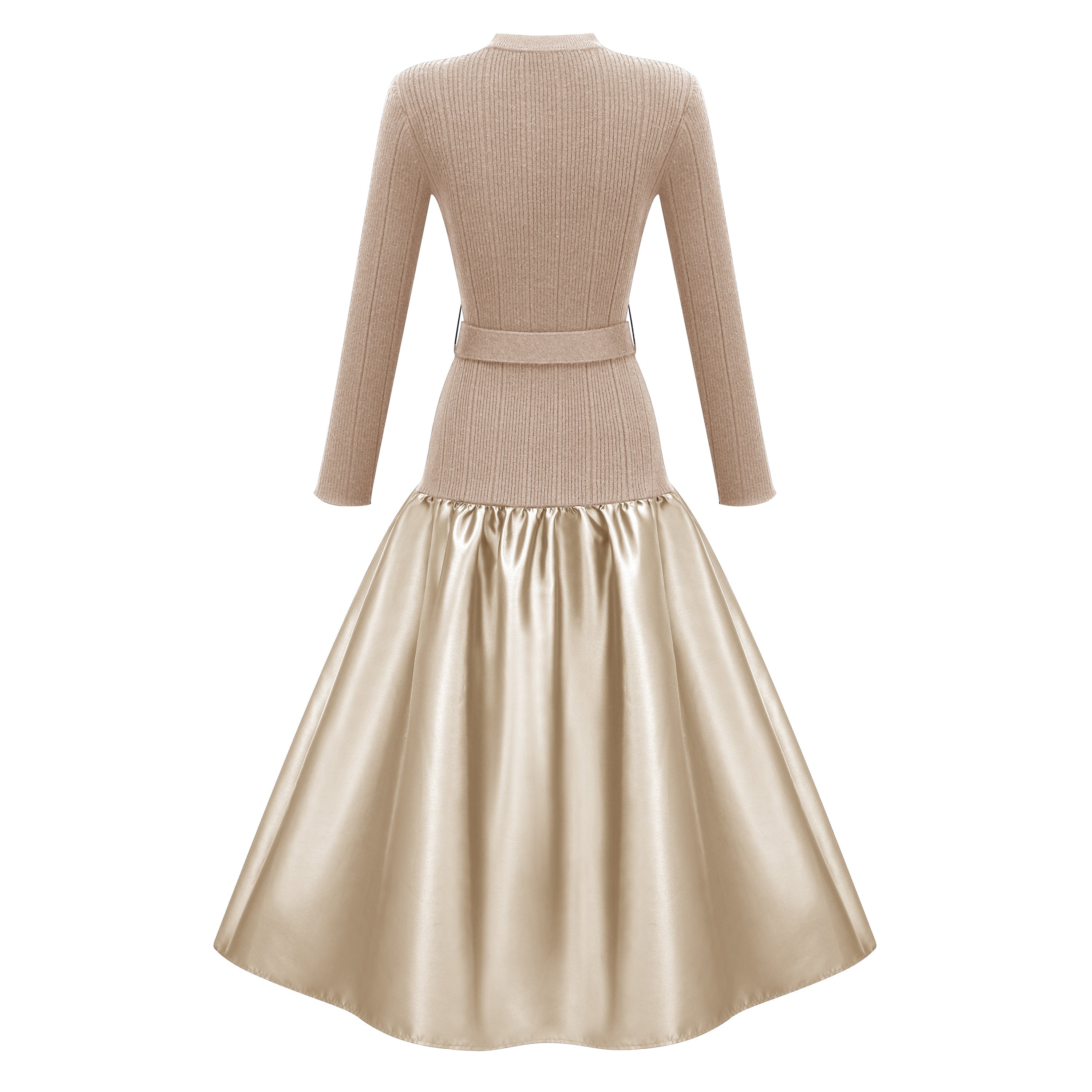 Fern Gold Satin Panel Knit Midi Dress