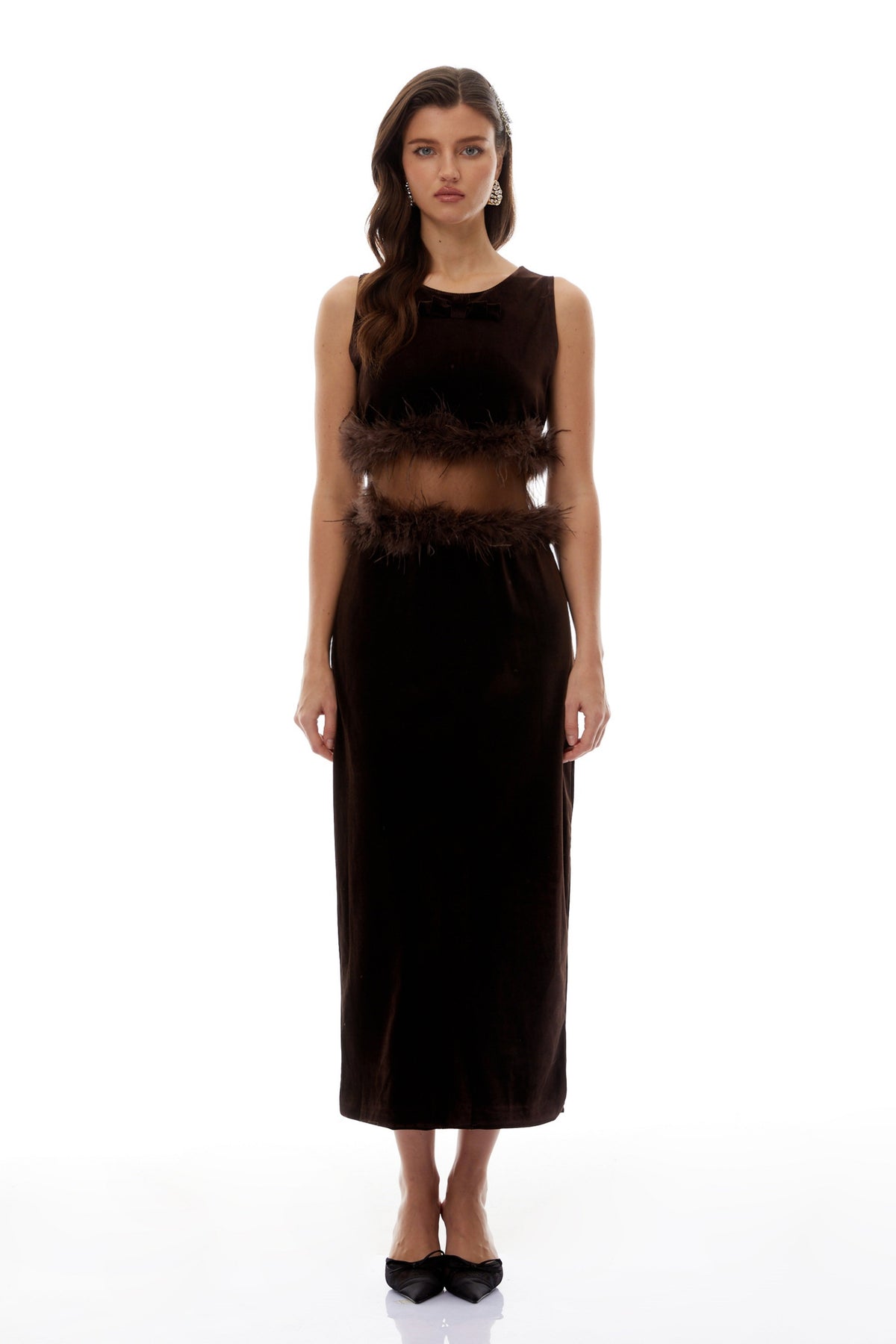 Fernande Brown Sleeveless Midi Dress