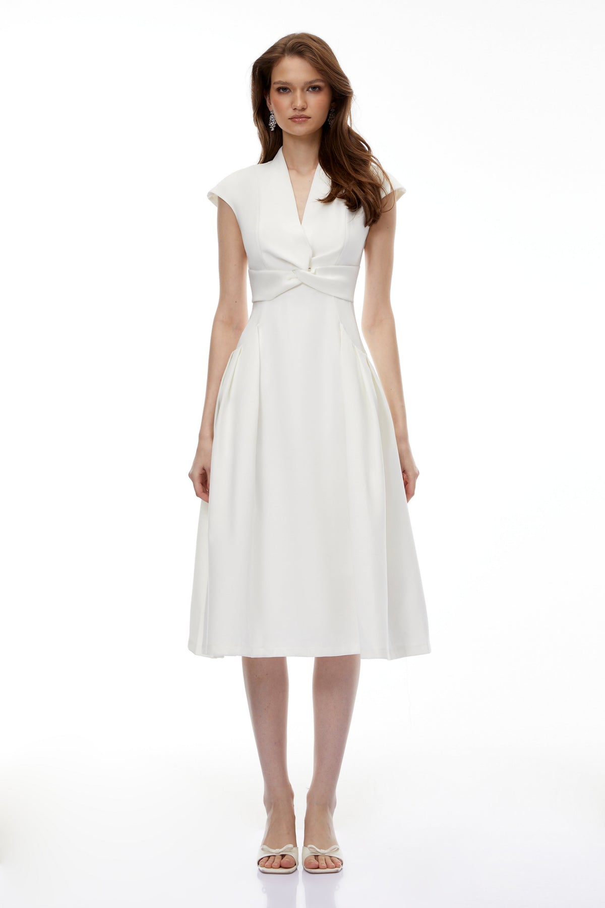 Fevronia White Sleeveless Twist Front Midi Dress