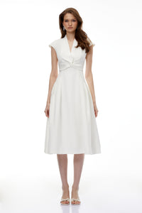 Fevronia White Sleeveless Twist Front Midi Dress