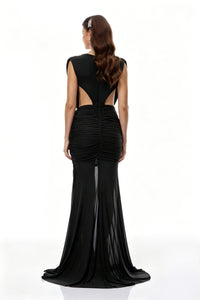 Fíona Black Asymmetrical Draped Maxi Gown