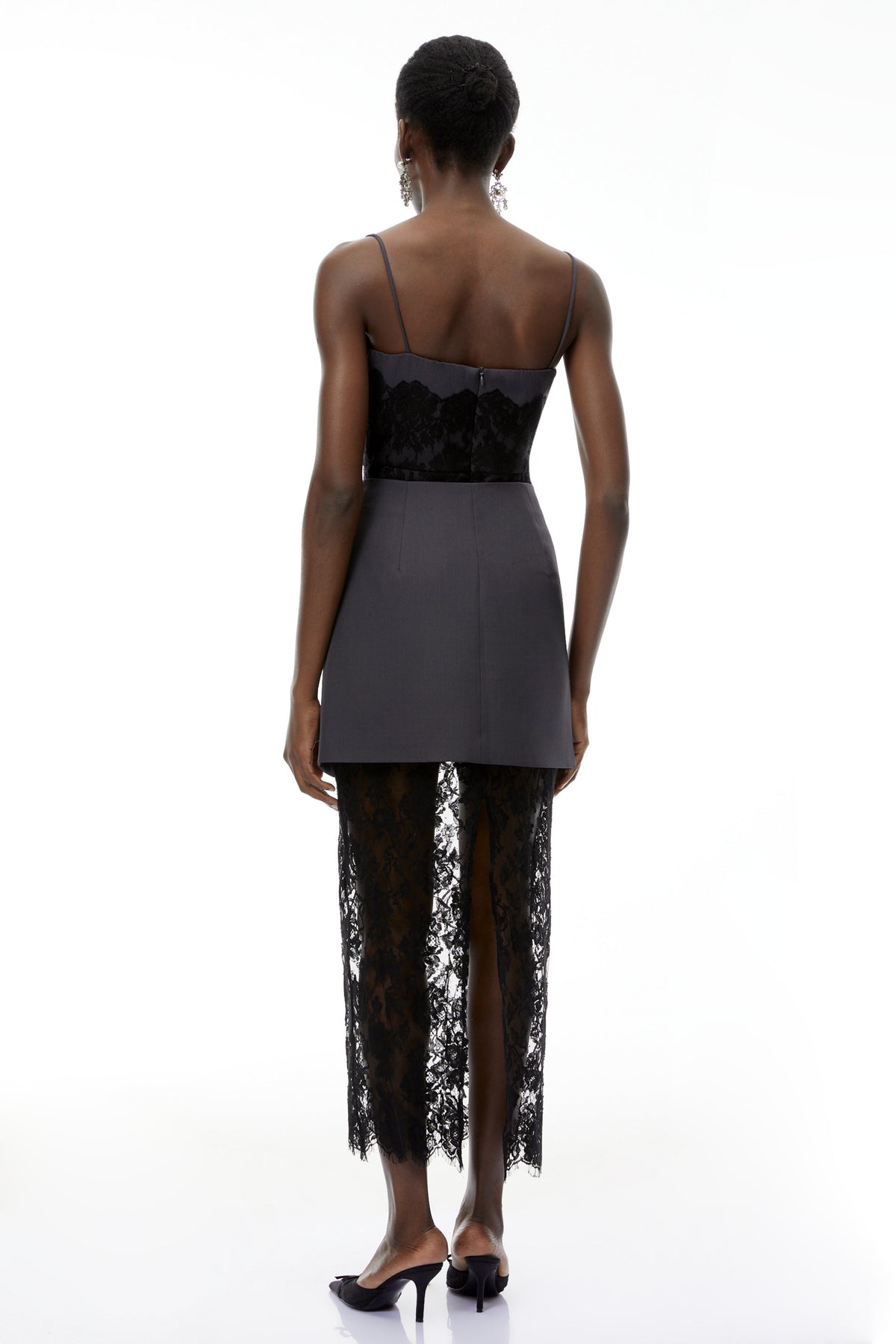 Fiona Grey Lace Panel Asymmetrical Maxi Dress