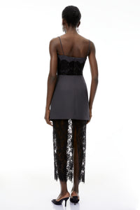 Fiona Grey Lace Panel Asymmetrical Maxi Dress