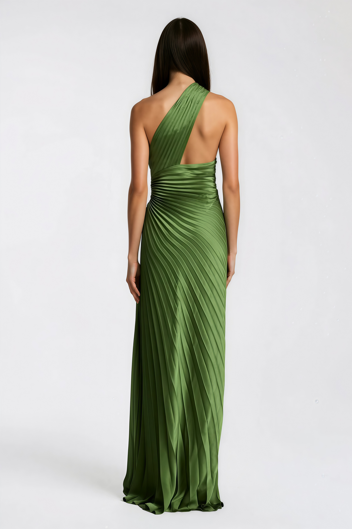 Firoozeh Emerald Green One Shoulder Pleated Maxi Dress