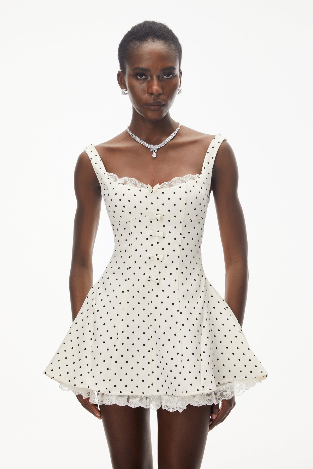 Florence White Polka Dot Mini Dress with Bow