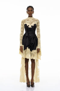 Francesca Black Self-tie Lace Midi Dress