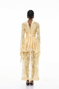 Francesca Neutral Self-tie Lace Midi Dress