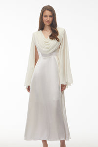 Francine Ivory Draped Neck Maxi Dress with Cape Sleeves