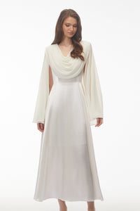 Francine Ivory Draped Neck Maxi Dress with Cape Sleeves