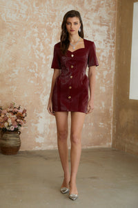 Frankie Red Leather Mini Dress with Decorative Buttons