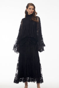Franziska Black Draped Lace Maxi Dress