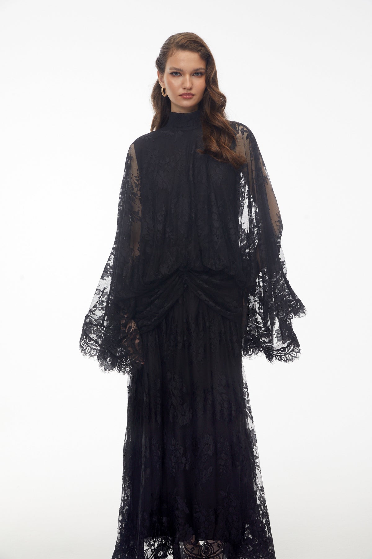 Franziska Black Draped Lace Maxi Dress