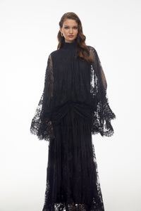 Franziska Black Draped Lace Maxi Dress