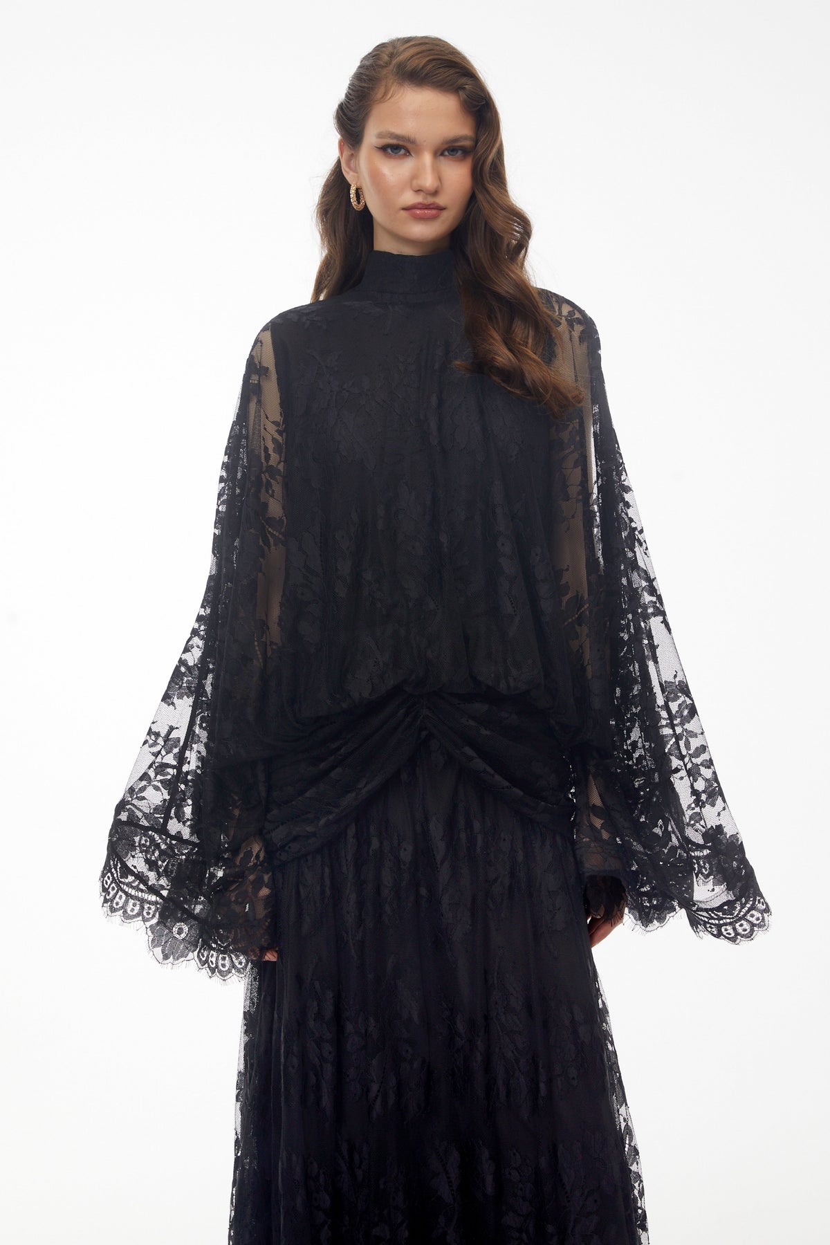 Franziska Black Draped Lace Maxi Dress
