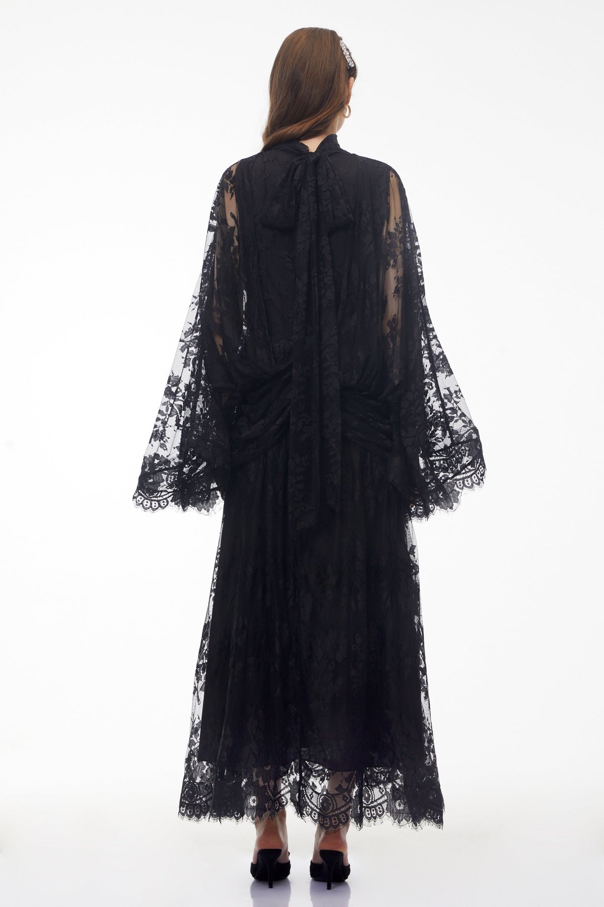 Franziska Black Draped Lace Maxi Dress