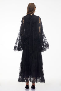 Franziska Black Draped Lace Maxi Dress