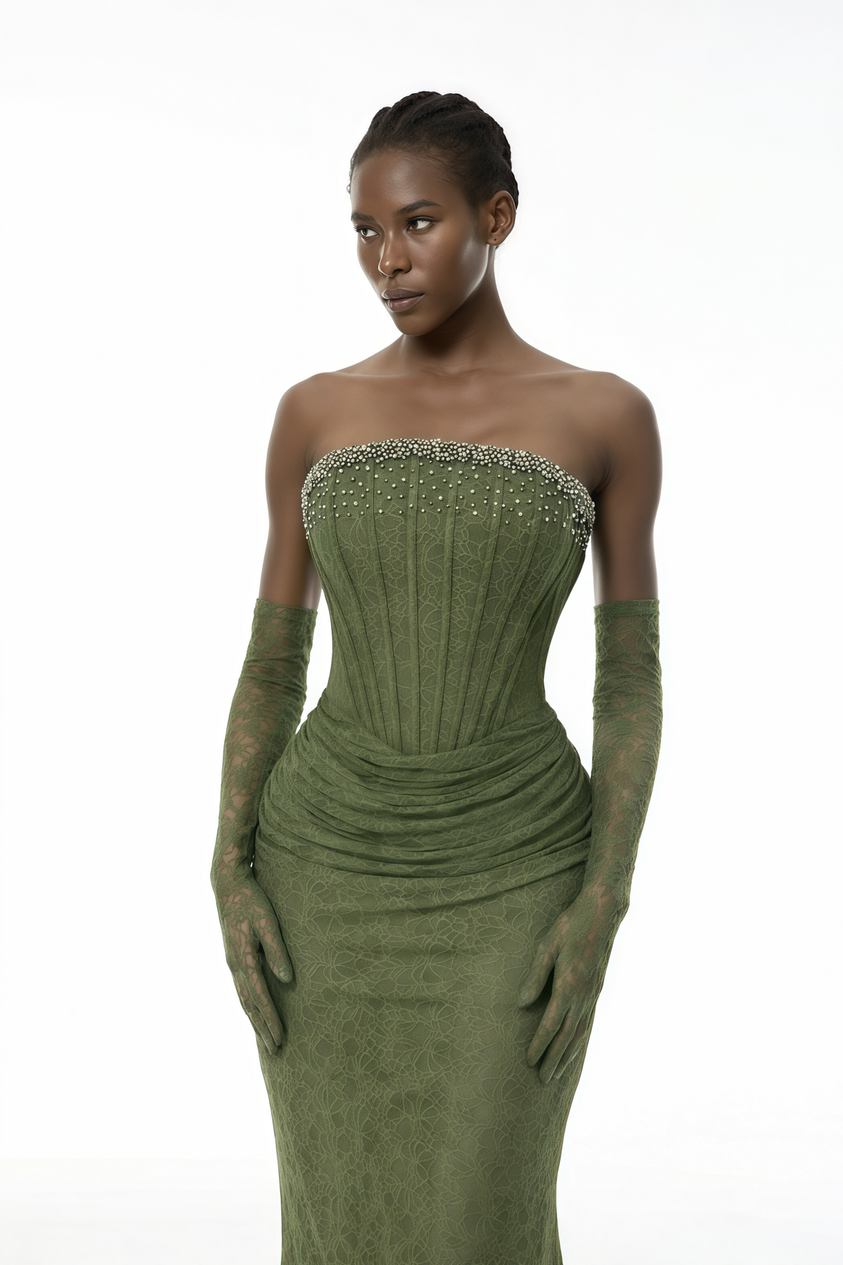 Franziska Green Embellished Corset Maxi Dress (Without Gloves)