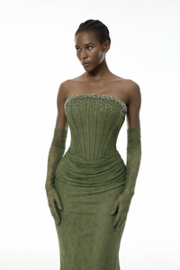 Franziska Green Embellished Corset Maxi Dress (Without Gloves)