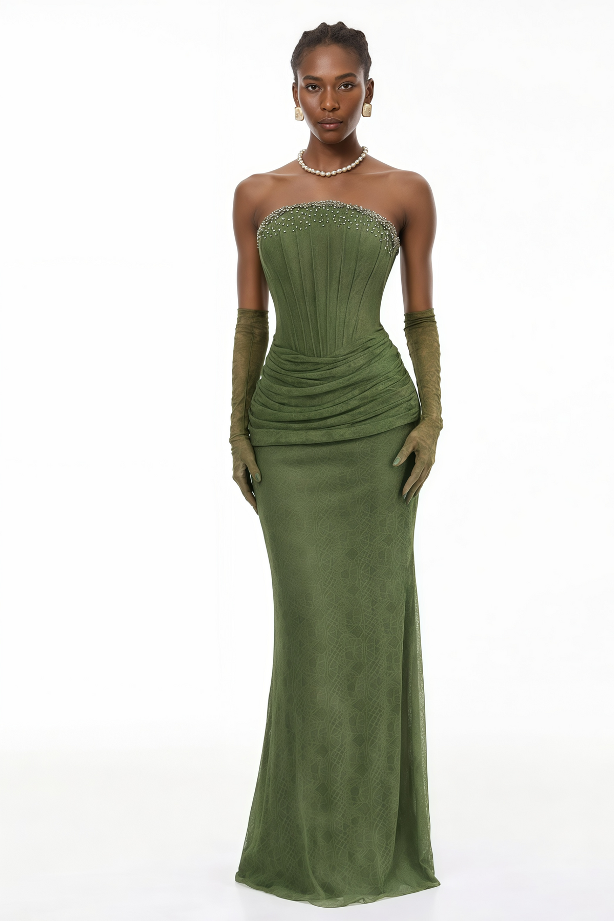 Franziska Green Embellished Corset Maxi Dress (Without Gloves)
