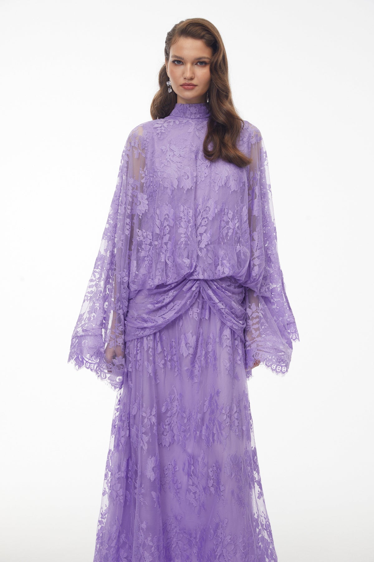 Franziska Purple Draped Lace Maxi Dress