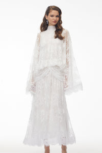 Franziska White Draped Lace Maxi Dress