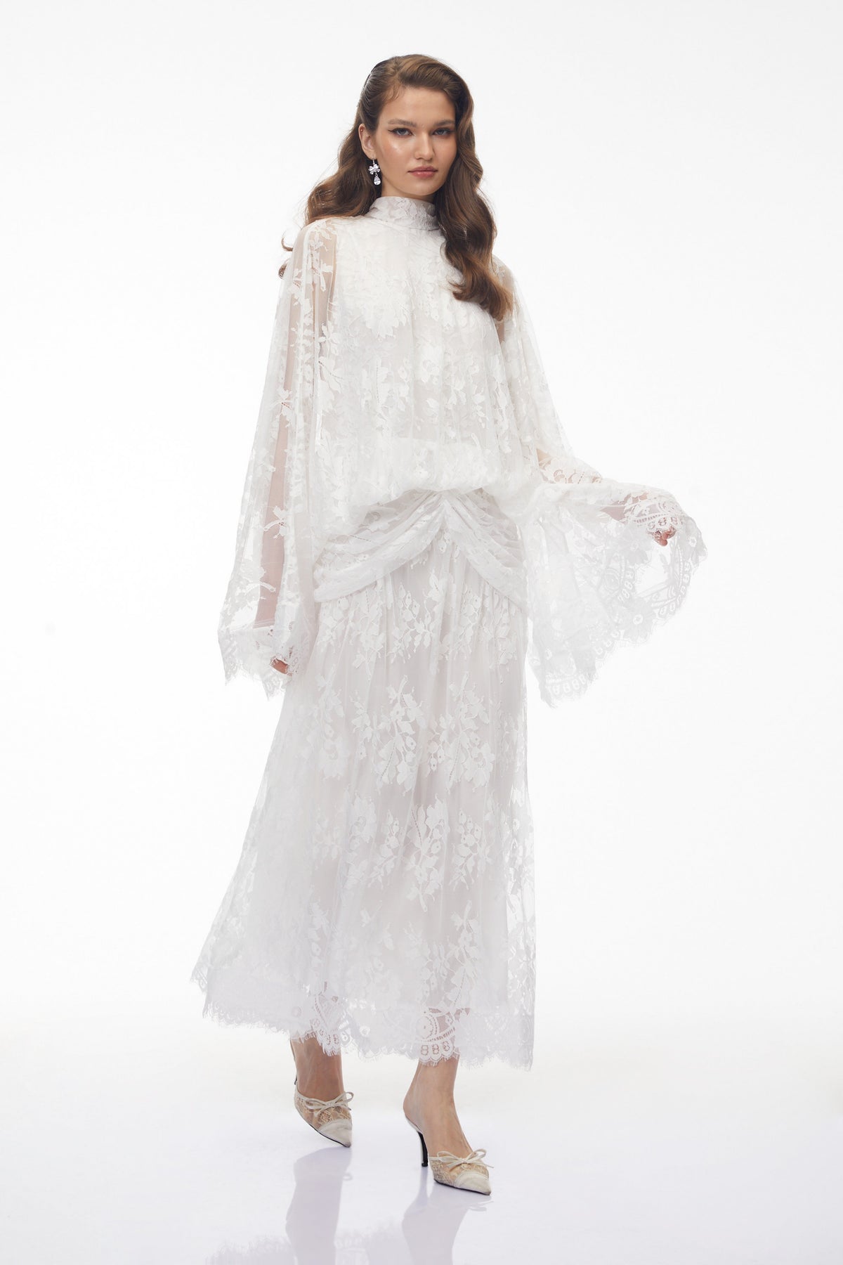 Franziska White Draped Lace Maxi Dress