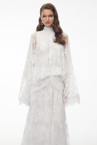 Franziska White Draped Lace Maxi Dress