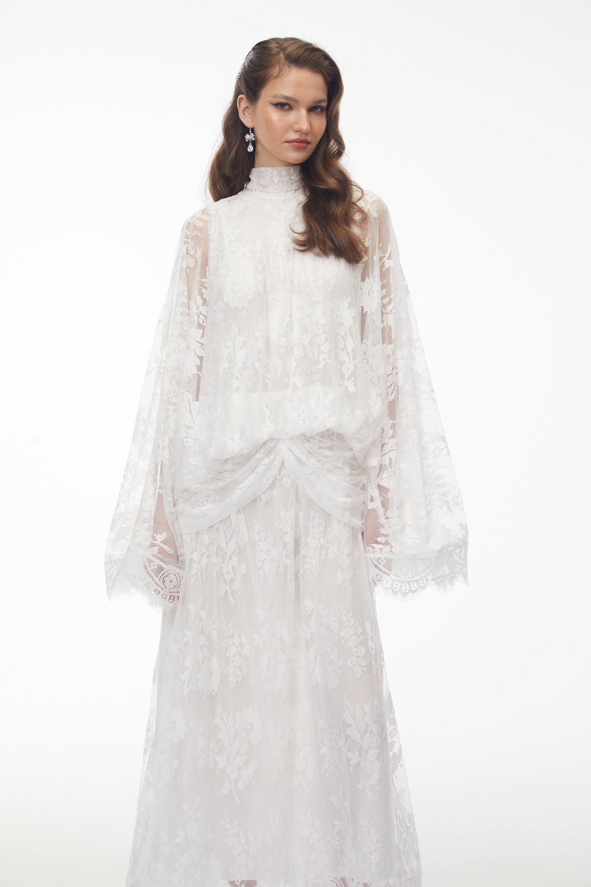 Franziska White Draped Lace Maxi Dress