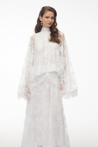 Franziska White Draped Lace Maxi Dress