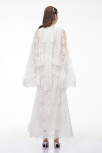 Franziska White Draped Lace Maxi Dress