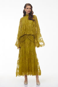 Franziska Yellow Draped Lace Maxi Dress
