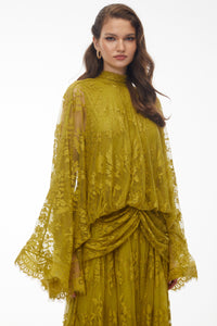 Franziska Yellow Draped Lace Maxi Dress