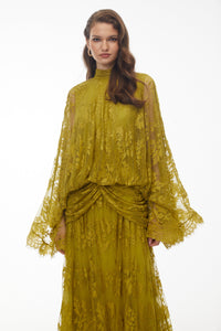 Franziska Yellow Draped Lace Maxi Dress