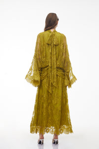 Franziska Yellow Draped Lace Maxi Dress