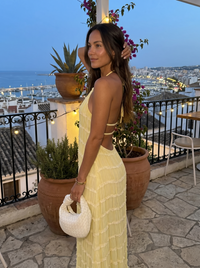 Ivory Textured Halter Neck Maxi Dress