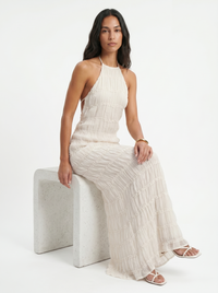 Ivory Textured Halter Neck Maxi Dress