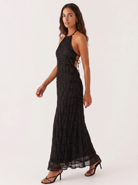 Ivory Textured Halter Neck Maxi Dress