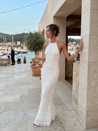 Ivory Textured Halter Neck Maxi Dress