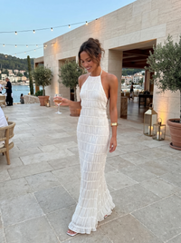 Ivory Textured Halter Neck Maxi Dress