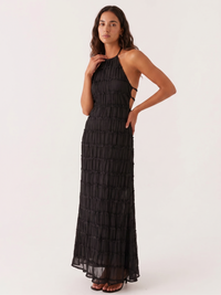 Ivory Textured Halter Neck Maxi Dress