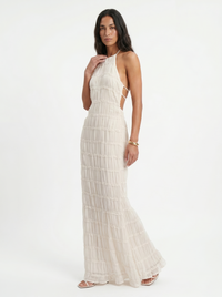 Ivory Textured Halter Neck Maxi Dress