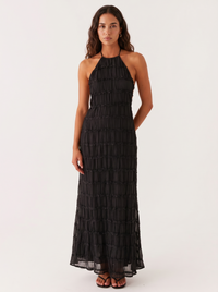 Ivory Textured Halter Neck Maxi Dress