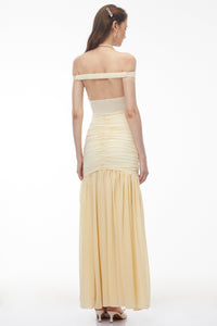 Geneviève Yellow Off Shoulder Ruched Maxi Dress
