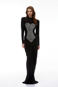 Genevra Black Embellished Ruched Maxi Dress