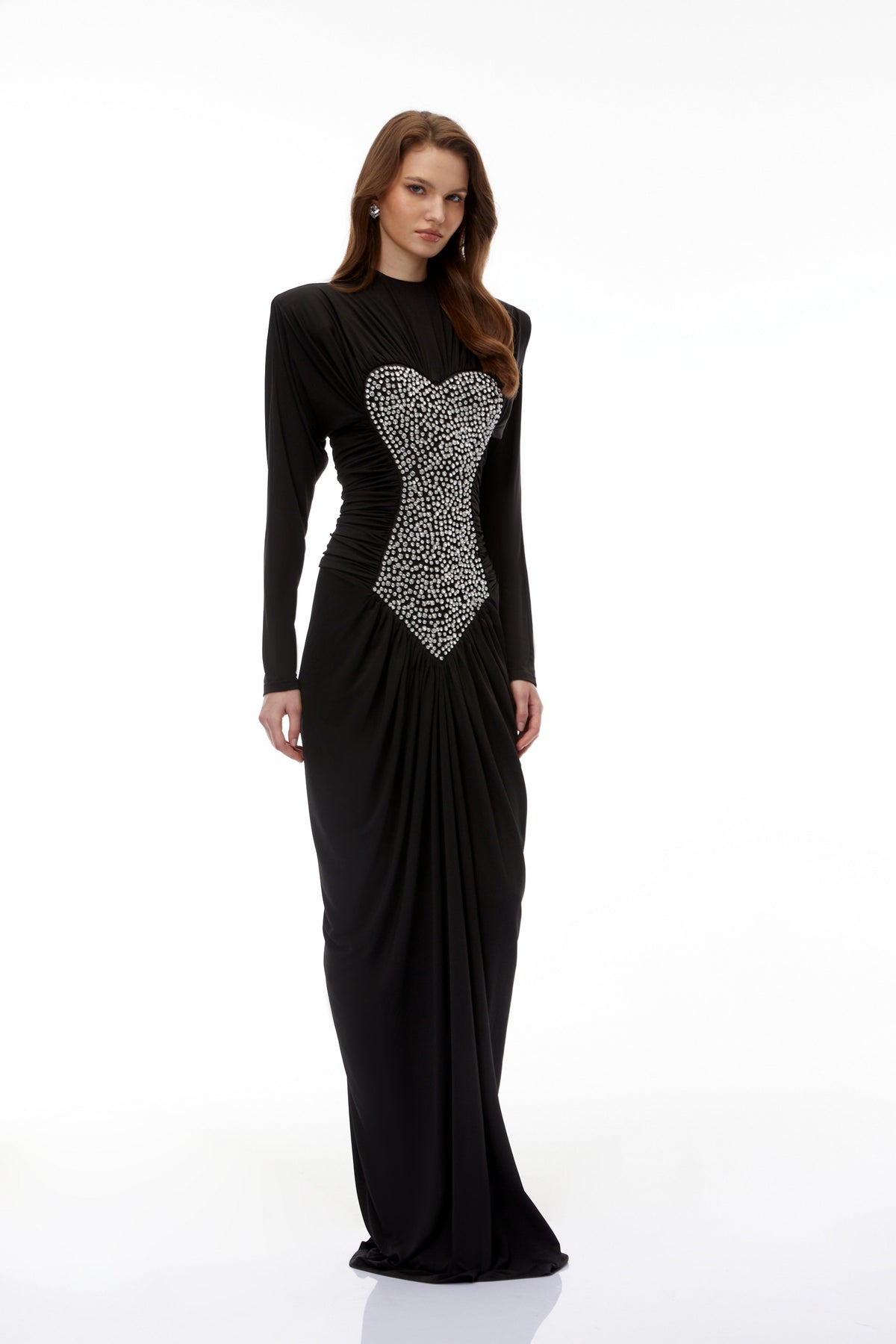 Genevra Black Embellished Ruched Maxi Dress