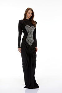 Genevra Black Embellished Ruched Maxi Dress
