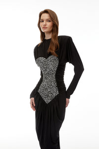 Genevra Black Embellished Ruched Maxi Dress