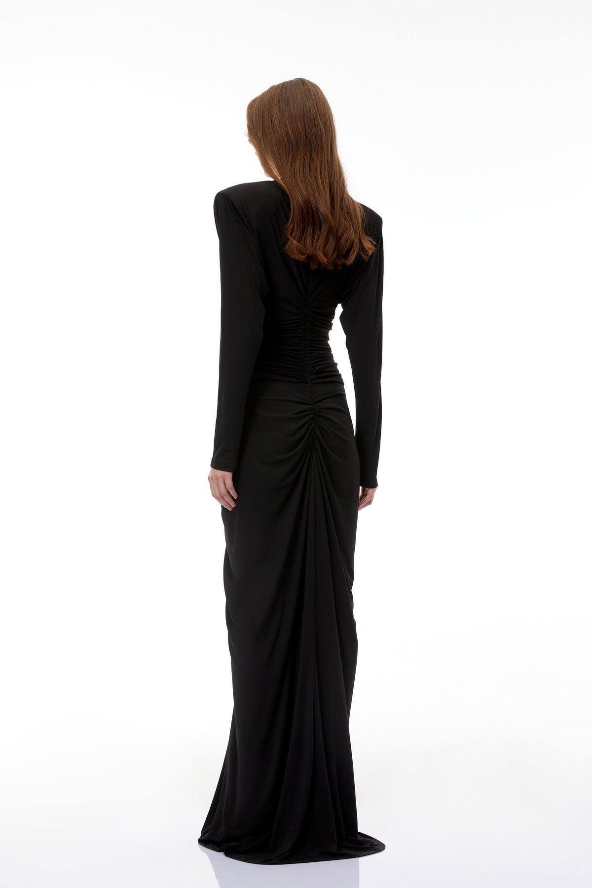 Genevra Black Embellished Ruched Maxi Dress