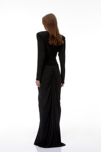 Genevra Black Embellished Ruched Maxi Dress