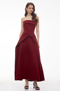 Genoveva Burgundy Off Shoulder Maxi Dress with Bow